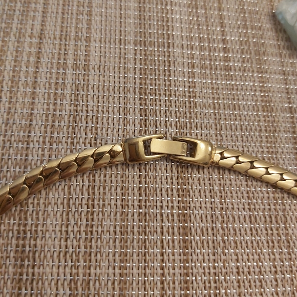 Vintage choker gold black stone necklace rhinestones 15" - Picture 4 of 9